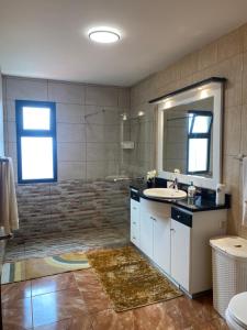 un baño con lavabo y ducha en Casa Gomes, en Calheta 21 fotos más