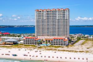 an aerial view of a large building on the beach at Beach Club Gulf Front 3B Condo - 1203 in Pensacola Beach