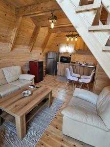 a living room with a couch and a table at Wilderness Cabin in Kolašin