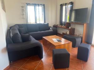 TV a/nebo společenská místnost v ubytování Villa GÊMEO vue mer, piscine accès privé plage