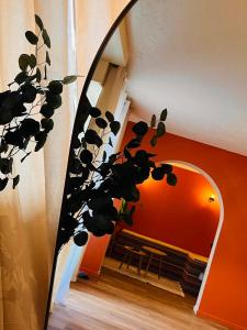 a mirror in a room with a plant at La Suite Marrakech, Balneo et Parking in Obernai +30 photos