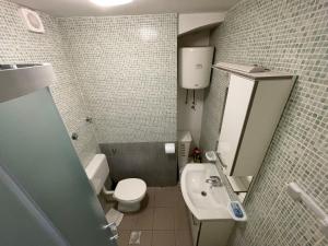 un piccolo bagno con un water e un lavandino di Apartments JUGO i BURA a Omiš (Almissa) Altre 62 foto