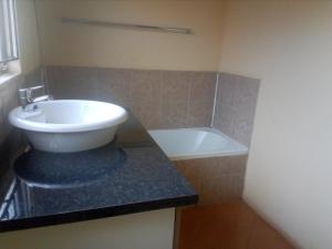 a bathroom with a white sink and a bath tub at 33 On Swallows Guest House in Soshanguve +19 photos