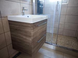 un bagno con lavandino e doccia di Grand T3 centre du havre a Le Havre Altre 21 foto