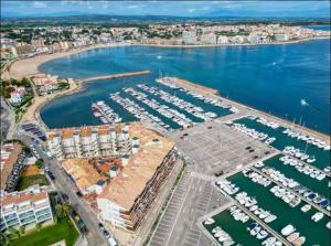 an aerial view of a marina in a city at Ca La Ona in L'Escala
