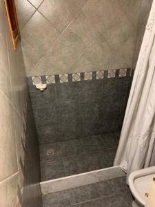 a bathroom with a shower with a sink and a toilet at Casa Quinta para Descansar en Mercedes in Mercedes