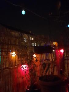 a night view of a building with lights at Yoda house in Legnica