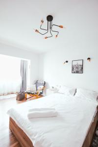 Ένα ή περισσότερα κρεβάτια σε δωμάτιο στο Garsonieră Centru Petroșani