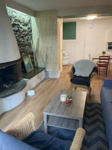 a living room with a couch and a fireplace at T2 58m2 Allée des Bains-Tarifs cure in Luchon +5 photos