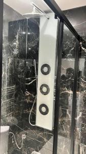 a shower in a bathroom with a glass wall at Cocon Coeur de Ville in Villefranche-de-Lauragais +21 photos