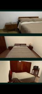 two pictures of a bedroom with two beds and a table at Casa de Edith in Tinogasta