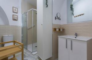 Un baño blanco con lavabo y ducha. en Alcazar Centrico Moderno, en Jerez de la Frontera 35 fotos más