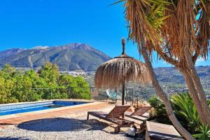 una villa con piscina y palmera en La Perla Andaluza, en Alcaucín