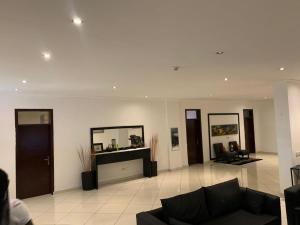 アクラにあるHuge 3 bed in heart of the city!のソファと暖炉のあるリビングルーム