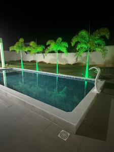 una piscina con palme e cigno di Caueira Casa Beach - Gomes & Lima a Itaporanga dʼAjuda