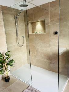 a shower with a glass door in a bathroom at Alver House in Portsmouth +36 photos
