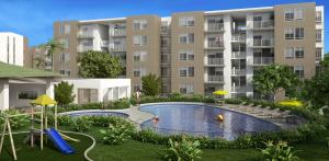 eine Darstellung eines Schwimmbeckens vor einem Gebäude in der Unterkunft Upar Suite Apartamento con Aire Acondicionado y piscina in Valledupar