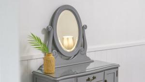 a mirror on top of a dresser in a bathroom at yangpyeong beulleosseom pet spa pension in Yangpyeong +3 photos