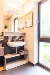 a bathroom with a sink and a window at Goldregen - Domizil am Ostseewald in Zingst