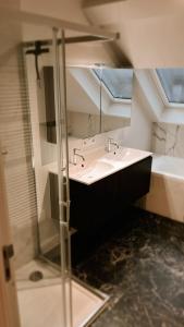 a bathroom with a sink and a mirror at Dune Du Clémot in Blankenberge