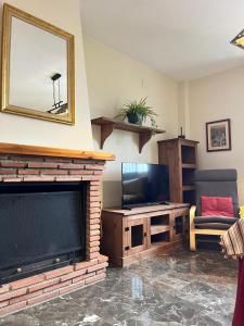 a living room with a fireplace and a flat screen tv at El Chalete in Otura