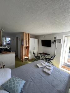 Televiisor ja/või meelelahutuskeskus majutusasutuses Trogir Čiovo nice studio apartment near the sea in Okrug