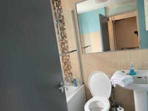 Un baño con inodoro, lavabo y espejo. en Tipton 2 Bedroomed long Stay Pad van or car free parking, en Ocker Hill
