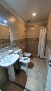 a bathroom with a sink and a toilet and a shower at Complejo Coirón in San Rafael +43 photos