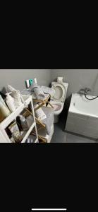 a bathroom with a toilet and a sink at Appartement Donatella in Liège