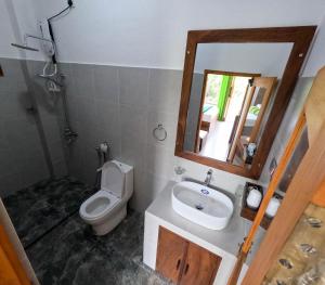 Chabee N Jay Villa Madiha Beach في ماتارا: حمام مع مرحاض ومغسلة ومرآة