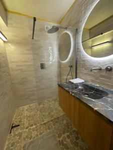 a bathroom with a sink and a mirror at Casino Apartment in Ostend +7 photos