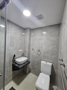 a bathroom with a toilet and a sink at Atardecer Sur Belgrano in Ushuaia