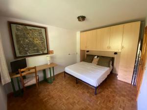 a bedroom with a bed and a desk with a computer at Chalet Genziana in Cavalese +36 photos