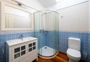 a bathroom with a shower and a toilet and a sink at Casa Balteira da Terra, Cedeira in Cedeira +25 photos