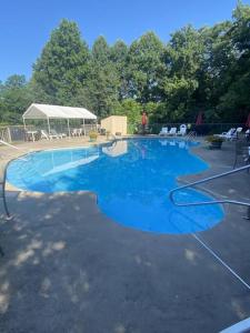 a large blue swimming pool with a gazebo at The Swirling Bird in Basye