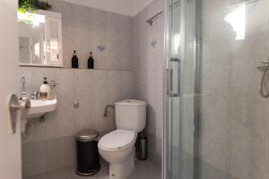 a bathroom with a toilet and a sink and a shower at Green House - Central Stay in Plomari in Plomari +38 photos