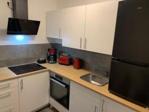Kuchyň nebo kuchyňský kout v ubytování Ferienwohnung im grünen-auf dem Land + 8 fotografií