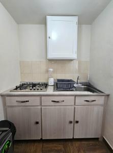 a kitchen with a sink and a stove at Sensity home Casa Flores, Hogareña y encantadora in Tehuacán