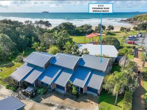 an aerial view of a house with solar panels at Emerald Break- The Perfect Coastal Escape in Emerald Beach