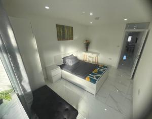 邓斯特布尔Newly built modern flat with free parking close to London Luton airport and L&D hospital的卧室享有上方的景致,配有1张床