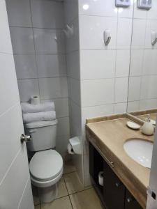サンティアゴにあるMWC Apartments Compañía 3のトイレと洗面台のあるバスルーム +2枚の写真