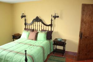 a bedroom with a bed with a green comforter at Quinta da Costeira in Sever do Vouga +62 photos