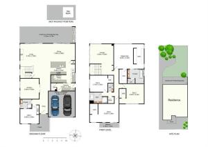 a floor plan of a house at Shoreline Luxe - Refined Beachside Elegance with Spa in Caves Beach