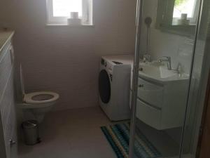 a bathroom with a toilet and a sink and a washing machine at Apartments Kalajzic- One Bedroom Apartment with Terrace A3 ST in Pučišća +10 photos