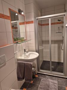 Koupelna v ubytování Haus Lorenz + 20 fotografií
