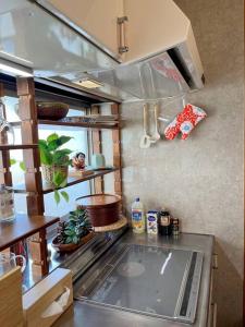 折々祭ー河口湖駅徒歩六分富士山ビューとホームシアター庭付的厨房或小厨房