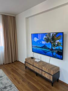 Una sala de estar con un televisor de pantalla plana en una pared. en Peja Apartment, en Peje
