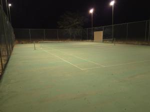 an empty tennis court at night with two lights at Kigeni Safari Lodge & Spa in Vaalwater