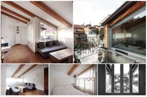 uma colagem de fotos de uma sala de estar e uma varanda em dHomes - Apartments and Rooms - Duomo Delight, terrace em Milão