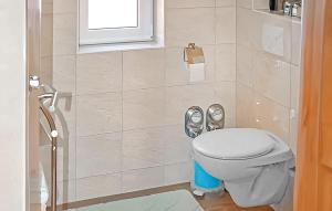 a small bathroom with a toilet and a window at Ferienwohnung Feldberger in Conow